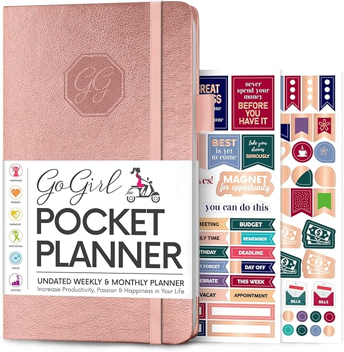 GoGirl Planner and Organizer for Women – Pocket Weekly Planner, Goals Journal & Agenda for Time Management & Productivity. Undated (Rose Gold)