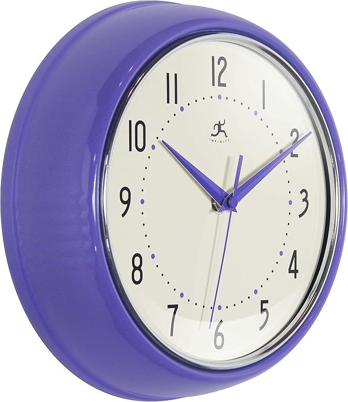 Infinity Instruments LTD. Retro 9 inch Silent Sweep Non-Ticking Mid Century Modern Kitchen Diner Wall Clock Quartz Movement Retro Wall Clock Decorative (Veri Peri)