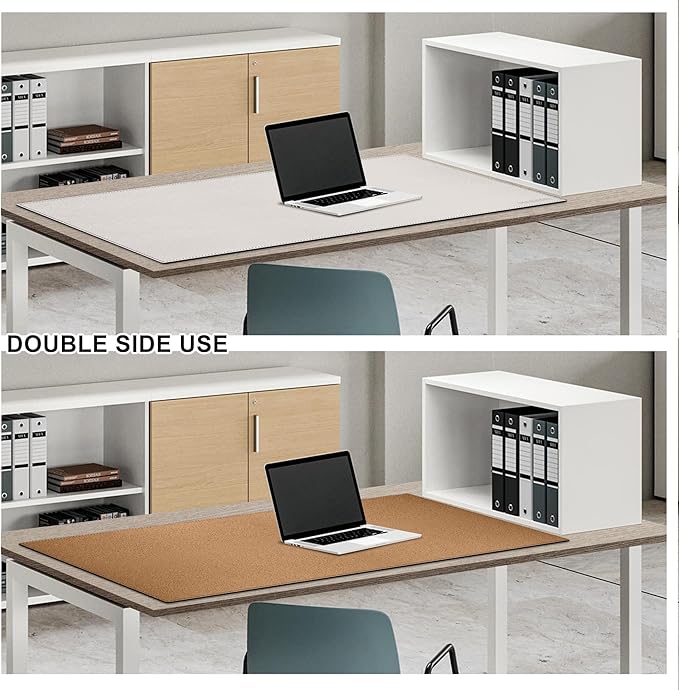 MAIDERN 43.3”x 19.6” Leather Desk Mat, Large Desk Pad, Cork & Leather Large Mouse pad for Desk, Waterproof Computer Desk Mat for Gaming Home Office (Cream)