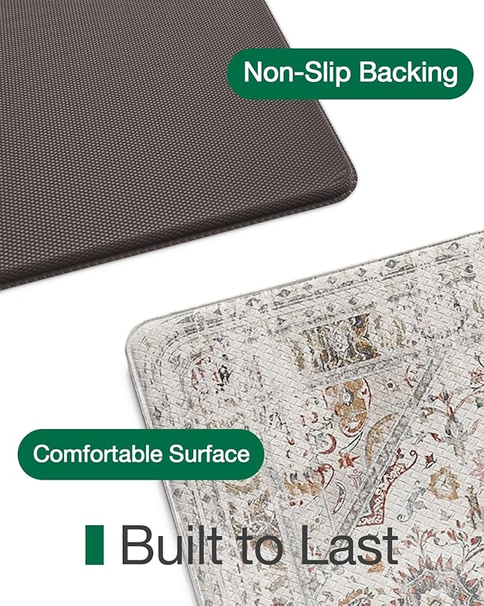 LUMI Kitchen Mat Anti Fatigue Cushioned, Memory Foam Padded Standing Rug Waterproof, Non Slip Comfort Floor Runner for Home, Sink, Laundry, Office, 24"x59", White