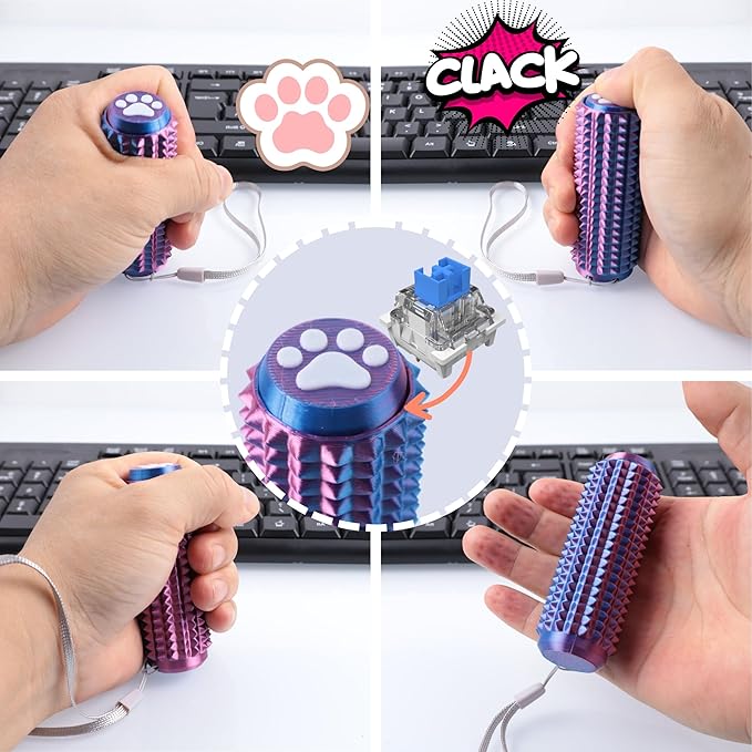 2PCS Little Ouchies Fidget with Cat Dog Paw Button, Sensory Pain Stim Fidget Toys for Adults & Teens, Anxiety and Stress Relief Items, Spiky Grippy Stim Tool, Portable ADHD Autism Fidget Clicker