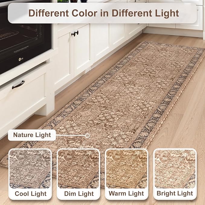 KIMODE Anti Fatigue Kitchen Mat, Boho Distressed Kitchen Rugs Sets of 2, Non Slip Kitchen Mat for Floor, Cushioned Comfort Standing Mat for Sink, Laundry, Office, Desk 17"x47"+17"x29"