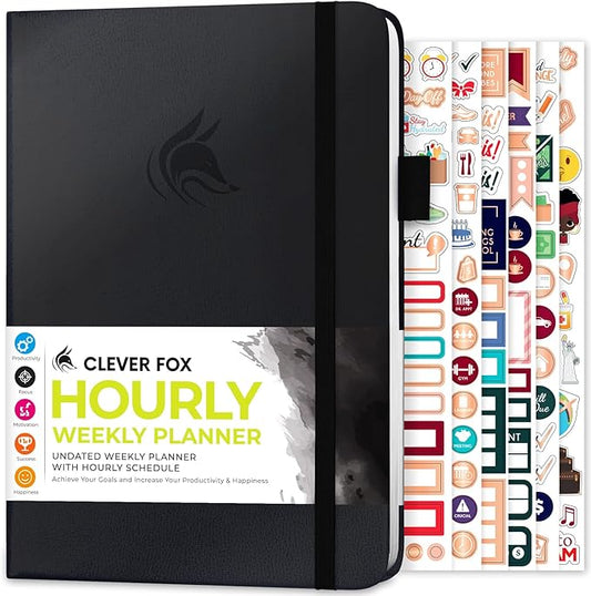 Clever Fox Planner Schedule – Undated Weekly & Monthly Life Planner with Time Slots, Appointment Book & Daily Organizer, A5 (Black)