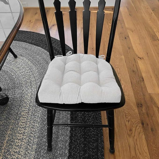 Barnett Home Decor Madrid Grey Dining Chair Pad with Ties - Medium Size 18 Chair Cushion - Latex Foam Fill - Machine Washable, 100% Cotton, Made in USA (Gray Gingham)