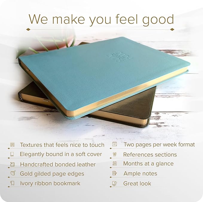 Gallery Leather Academic Planner 2025, Teacher and Student Weekly Monthly Planner, Elegantly Bound Calendar with Gold-Gilded Page Edges, 18 Months - Acadia Hope - 9 x 7 "