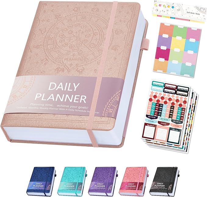 2025 Undated Academic Planner Hardcover (5.5x8.5") - Flexible Weekly & Monthly Organizer with Stickers, Productivity Journal for Students & Professionals(Rose Gold)