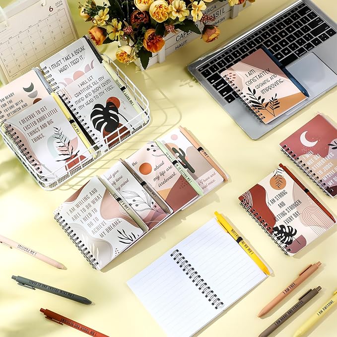 Kosiz 48 Pcs/24 Set Positive Affirmation Gifts Gratitude Spiral Notebooks with Pens Motivational Encouragement Notepads Daily Affirmations Journal for Women (Boho)