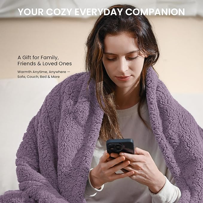 Electric Heated Blanket Full Size 72x84 inches, Fast Heating w/ 10 Heat Settings & 2/4/8/10H Auto Timer, Double-Sided Sherpa, Ultra Soft & Cozy for Couch, Bed, Office, Machine Washable, Purple