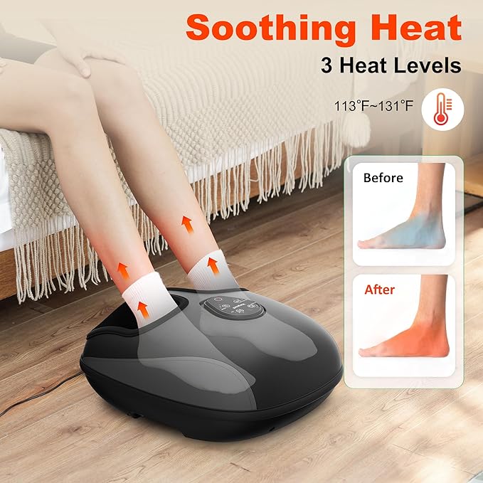 Foot Massager with Heat,Compression,Vibration, Shiatsu Feet Massager for Plantar Fasciitis,Neuropathy, Heated Foot Massage Warmer, Size 13, Gifts, Remote Control