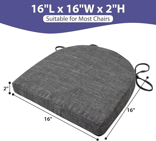 Chair Cushions for Dining Chairs with Ties and Removable Cover, Dining Kitchen Chair Pads with Non-Slip Bottom, High-Resilience Indoor Seat Cushions, 16'' x 16'' x 2'', Set of 2, Dark Grey