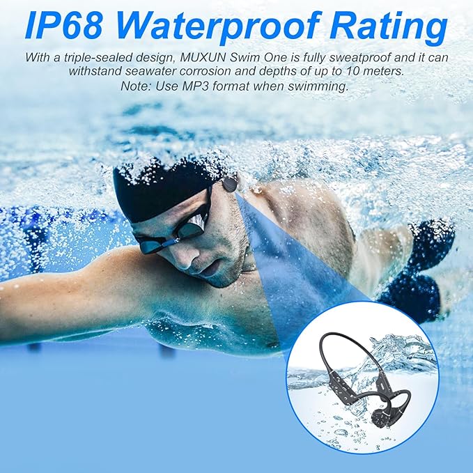 New Open-Ear Bone Conduction Headphones,Bluetooth 5.4 & 32GB Memory MP3 Player Up to 10 Hours Playtime Underwater Sport Earphones IP68 Waterproof,Built-in Mic Wireless Earbuds,for Swimming(Black)