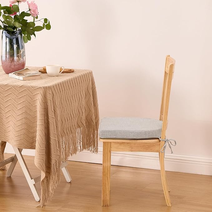 Chair Cushions for Dining Chairs with Ties and Removable Cover, Dining Kitchen Chair Pads with Non-Slip Bottom, High-Resilience Indoor Seat Cushions, 16'' x 16'' x 2'', Set of 4, Light Grey