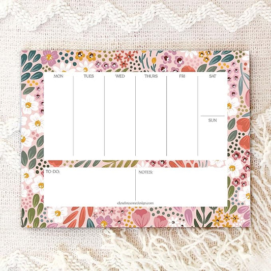 Elyse Breanne Design, 50 Page, Colorful Printed Sheets, 8.5" x 11", Tear-Off Binding Notepad, Perpetual Calendar, To-Do List, Chore Chart, Weekly Planner, Summer Meadows