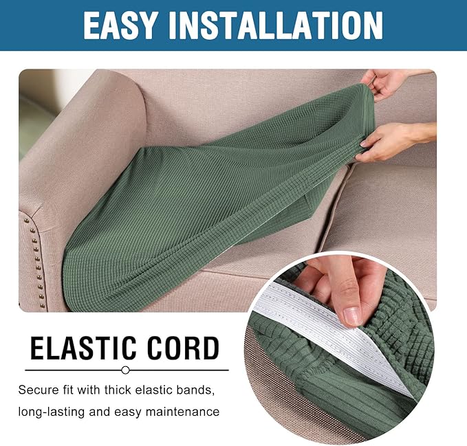 H.VERSAILTEX Super Stretch Individual Seat Sofa Covers Couch Cushion Covers Slipcover Sets Thick Jacquard Textured Twill Fabric (3 Piece, Loden Frost)