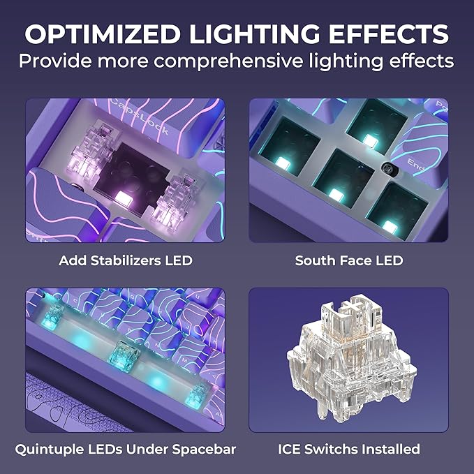 HITIME x XVX M67 60% Percent Keyboard Wireless, QMK/VIA Topographic Gaming Keyboard, Tri-Mode Thocky Creamy Mechanical Key Board, Hot Swappable Mount RGB IMD Tech for Win/Mac, Purple