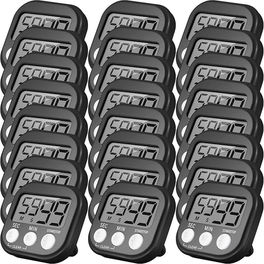 Leumoi 24 Pcs Digital Kitchen Timers Bulk Small Magnetic Timer On/Off Switch Minute Second Count up Countdown Loud Alarm for Classroom Cooking Baking(Black)