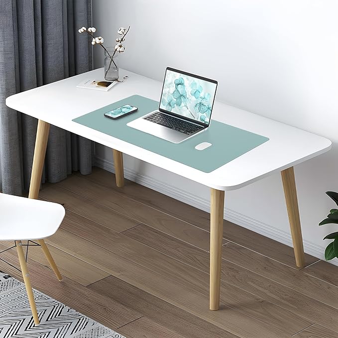 AFIING Dual-Sided Desk Pad, Natural Cork & PU Leather, Desk Mat Protector Non-Slip, Waterproof, Easy Clean,Large Mouse mats for Office and Home Work(Light Blue, 31.5"x17")