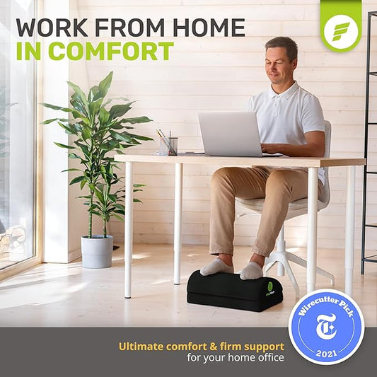 ErgoFoam Adjustable Foot Rest for Added Height - Mesh Orthopedic Teardrop Design - Large Premium Under Desk Foot Rest - Most Comfortable for Lumbar, Back, Knee Pain (Black)