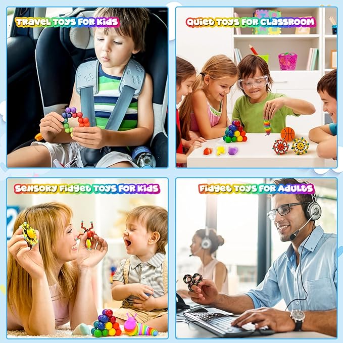 15Pack Fidget Toys Bulk for Adult Kid, Carnival Prizes Stress Anxiety Calm Down Sensory Autism ADHD Autistic Christmas Stocking Stuffer Gift Figette Classroom Treasure Box School Must Have Special Set