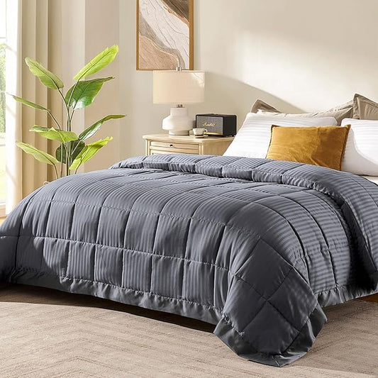 downluxe Queen Size Blanket with Satin Trim, Lightweight Down Alternative Blankets Queen Size for All Season, Machine Washable (Grey, 90x90 Inch)
