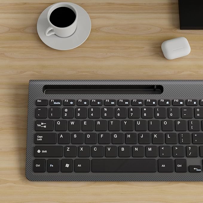 Wireless Keyboard and Mouse, Ergonomic Keyboard Mouse with Phone Holder, 2.4GHz Cordless Keyboard Mouse for Mac, Windows, PC, Laptop （Black）