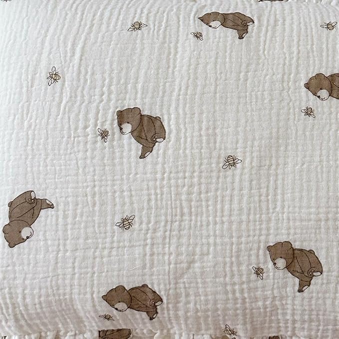 BuLuTu 47"x51" Large Toddler Girls Boys Blanket Muslin Cotton, Lightweight Soft Thin Summer Crib Quilt, Cute Animal Baby Blankets Newborn Infants Nursery Blanket, Bear Bee Pattern