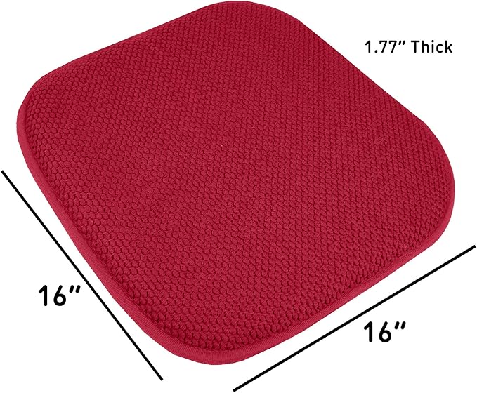 Sweet Home Collection Cushion Memory Foam Chair Pads Honeycomb Nonslip Back Seat Cover 16" x 16" 4 Pack Red