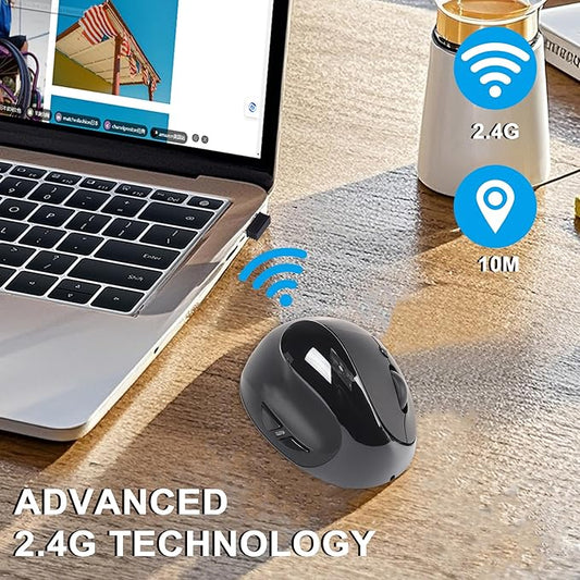 CHUYI Left-Handed Mouse, Ergonomic Vertical Rechargeable Wireless Mouse, 6 Buttons, Optical and Portable Wireless Office Mice with USB Receiver for PC Computer Laptop (Black)