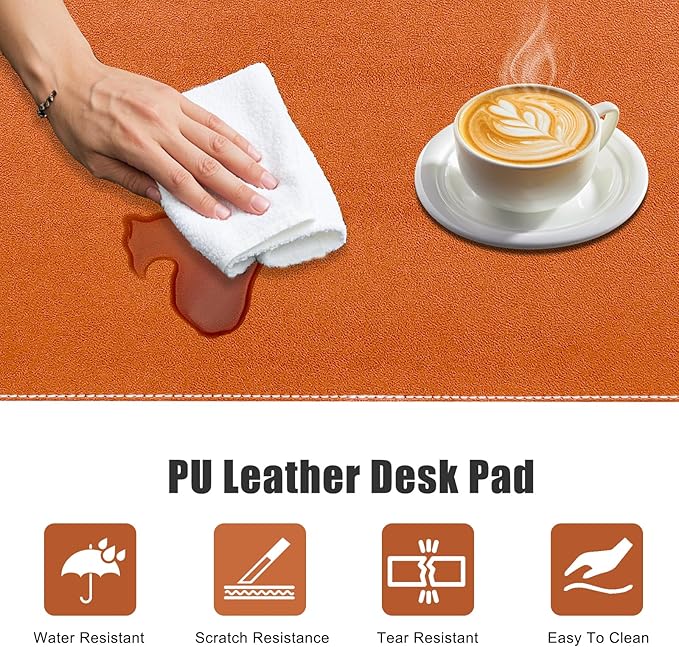 Desk Mat with Lip & Reinforced Stitched Edge|Non-Slip Waterproof PU Leather Desk Pad|Ergonomic Keyboard Mouse Pad with Edge Protector|for Office, Home, Study(23.6" x 16.5",Brown)