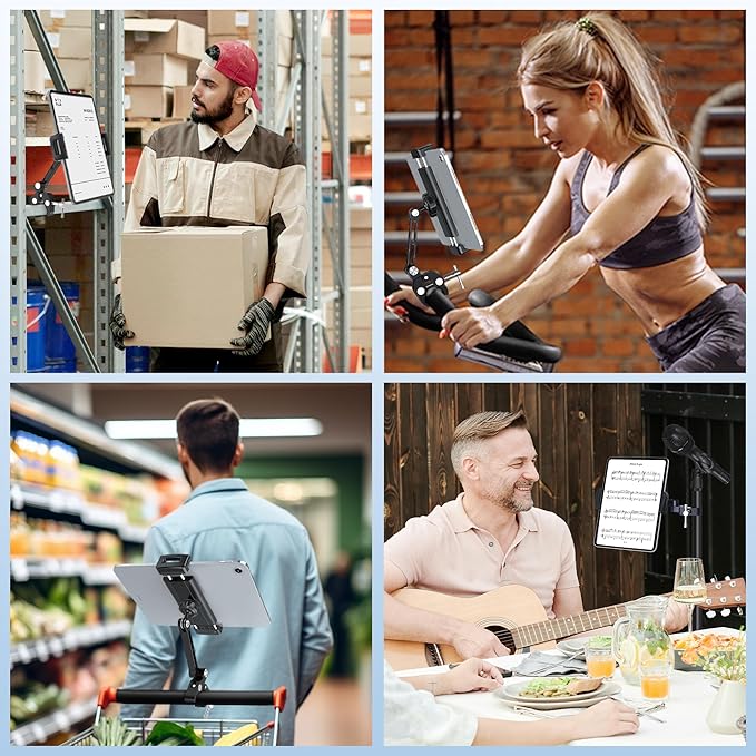 Aluminium Tablet Mount Clamp for Spin Bike, Stationary Bicycle, Treadmill, Stroller Indoor Bike, Peloton, Elliptical - Compatible with 4.7-13" Tablet, iPad Pro, Air, Mini, Galaxy Tab