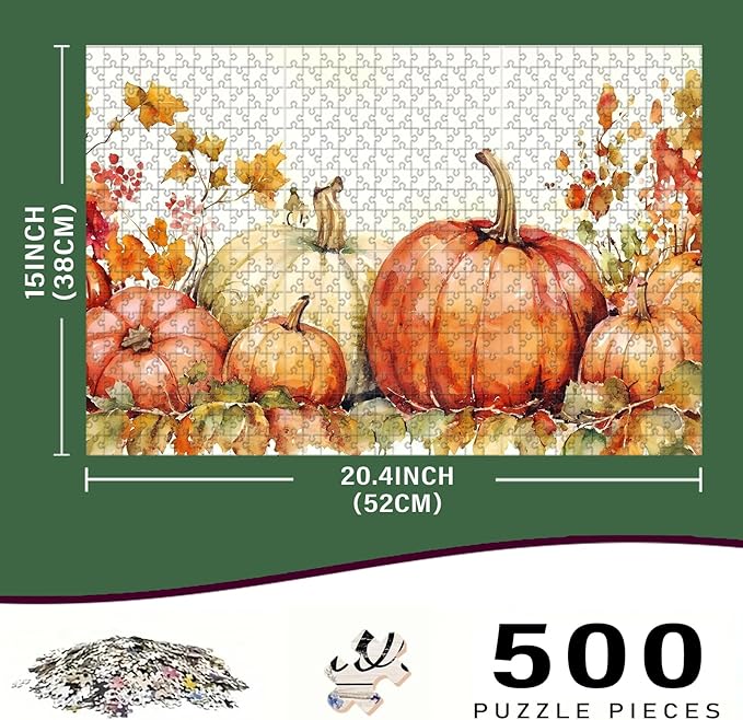 500 Piece Difficult Wooden Jigsaw Puzzle Pumpkins Adults Kids Challenging Family Game Stress Relief Focus Tool & Educational Toy for Home Decor Family Activities & Time Killing 20.4x15 Inch