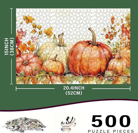 500 Piece Difficult Wooden Jigsaw Puzzle Pumpkins Adults Kids Challenging Family Game Stress Relief Focus Tool & Educational Toy for Home Decor Family Activities & Time Killing 20.4x15 Inch