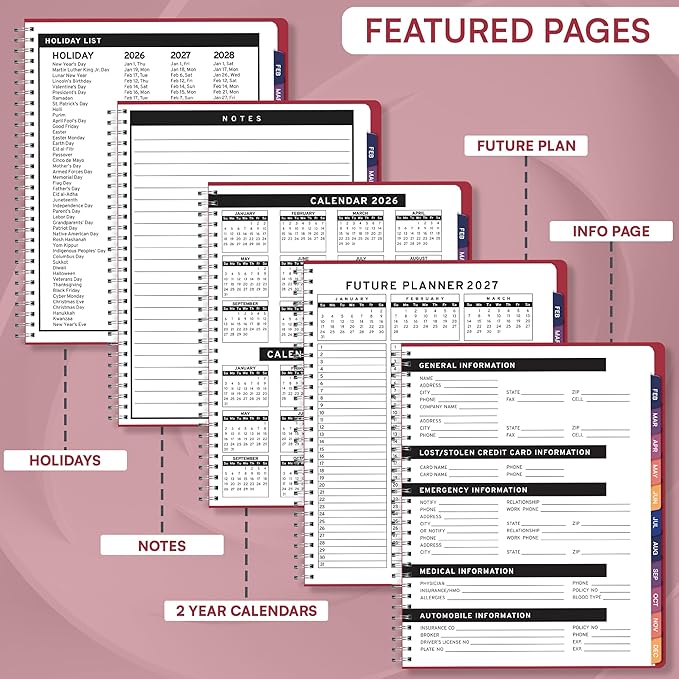 Ensight 2026 Appointment Book & Planner Ensight 6.5 x 8.5 inches Large Tabbed Daily Hourly Weekly Planner Schedule Book 30 Minute time Slots Business & Personal Planner Jan 2026 Dec 2026 Maroon