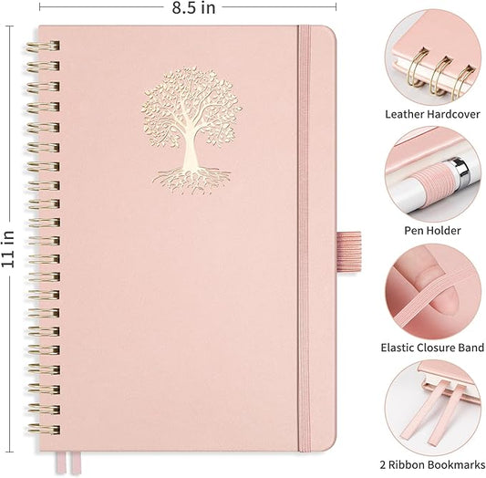 RETTACY Graph Grid Paper Notebook, 110 Pages, A4 Large Size (8.5'' × 11''), 5 Squares per Inch, Leather Hardcover, 100 GSM Thick Paper, for School, Students, Math, Engineering (Rose Gold)