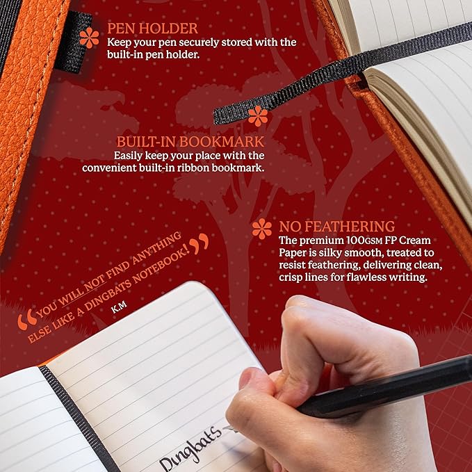 Dingbats* Wildlife A6 Plain Pocket Notebook - PU Leather Hardcover - Small Writing Journal for Work, Travel - Pocket, Elastic Closure, Bookmark