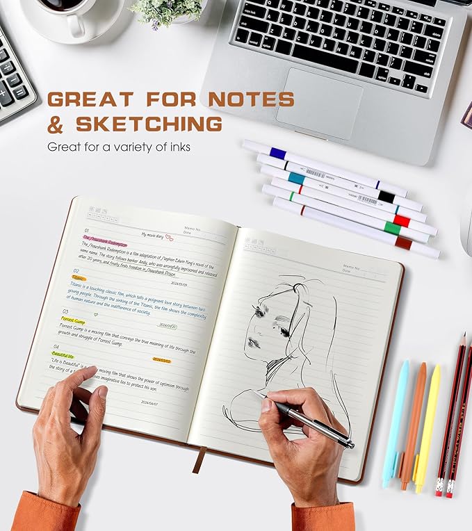 Lined Journal Notebook for Women Men,256 Pages A4 Large Hardcover Leather Journals for Writing,Travel,Business,Work,School,College Ruled Notebooks for Note Taking,Diary Notepad 8.6"×11" (Brown)