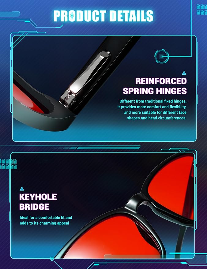 TIJN Sleep Glasses with Blue Green Light Blocking, Red Light Lens for Computer Gaming, Screen Fatigue & UV Protection