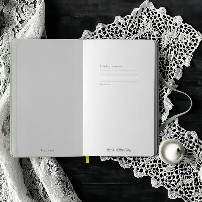 BUKE A5 Dotted Journal – 160gsm Ultra Bamboo Paper, Moon & Star Foil Cover, Flat Lay Notebook with Gift Box – 160 Pages, 5mm Dot Grid, Faux Leather Hardcover (Matcha Green)