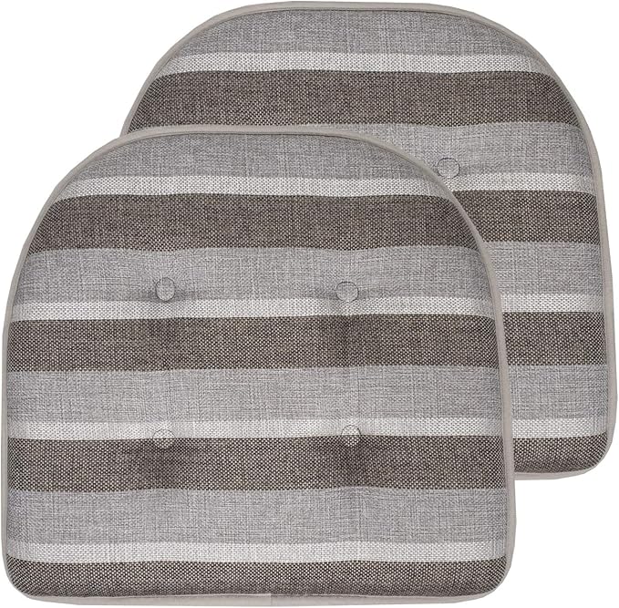 Sweet Home Collection Chair Cushion Memory Foam Pads Tufted Slip Non Skid Rubber Back U-Shaped 17" x 16" Seat Cover, 2 Count (Pack of 1), Bradford Silver/Brown