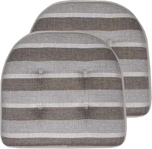 Sweet Home Collection Chair Cushion Memory Foam Pads Tufted Slip Non Skid Rubber Back U-Shaped 17" x 16" Seat Cover, 2 Count (Pack of 1), Bradford Silver/Brown