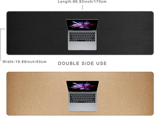 Vyaaa 74.8"x19.6" PU Leather & Cork Large Desk Mat (Black) - XXL Extended Mouse pad, Reversible Desk Protector, Non-Slip Computer Desk pad for Office, Gaming, Home