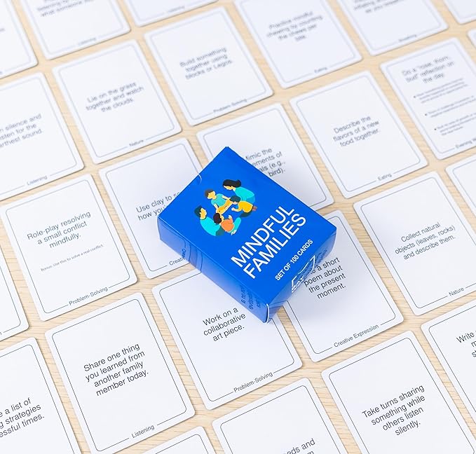 100 Mindful Families Conversation Cards – Mindfulness, Gratitude & Breathing Prompts for Self-Care at Home, Travel & Therapy