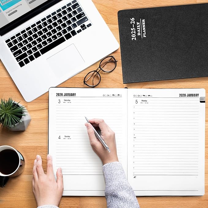 KESOTE Large Daily Planner 2025-2026 Full Page Per Day, Hourly Schedule 8.5" x 11" Academic Diary Day Planner 12 Month (July 2025 - June 2026), Hardcover Weekly Monthly Agenda, Black