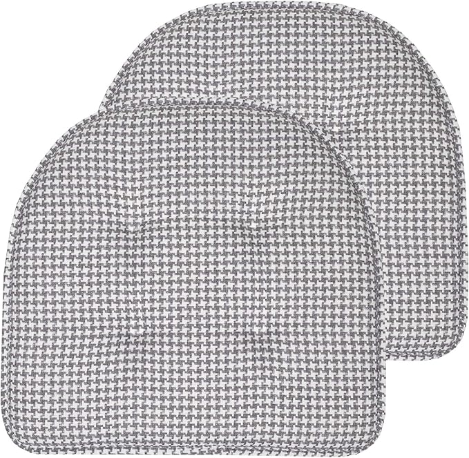 Sweet Home Collection Chair Cushion Memory Foam Pads Tufted Slip Non Skid Rubber Back U-Shaped 17" x 16" Seat Cover, 2 Count (Pack of 1), Houndsooth Gray
