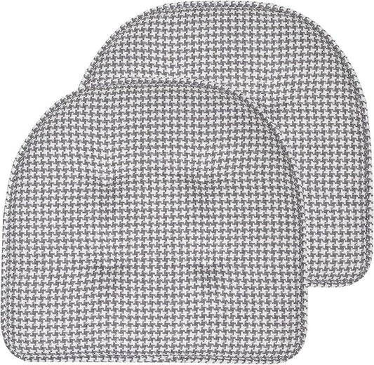Sweet Home Collection Chair Cushion Memory Foam Pads Tufted Slip Non Skid Rubber Back U-Shaped 17" x 16" Seat Cover, 2 Count (Pack of 1), Houndsooth Gray