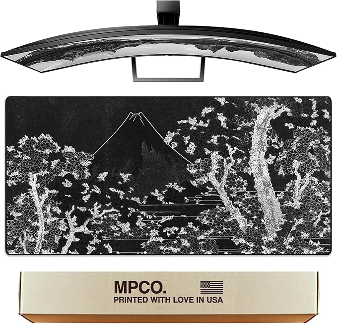 MPCO. Ukiyo-E Large Gaming Desk Pad - 36" x 17" Aeroglyde Fabric Mount Fuji Desk Mats - Non-Slip, Washable, Smooth Glide for Precision Gaming & Work