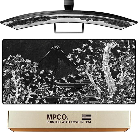 MPCO. Ukiyo-E Large Gaming Desk Pad - 36" x 17" Aeroglyde Fabric Mount Fuji Desk Mats - Non-Slip, Washable, Smooth Glide for Precision Gaming & Work