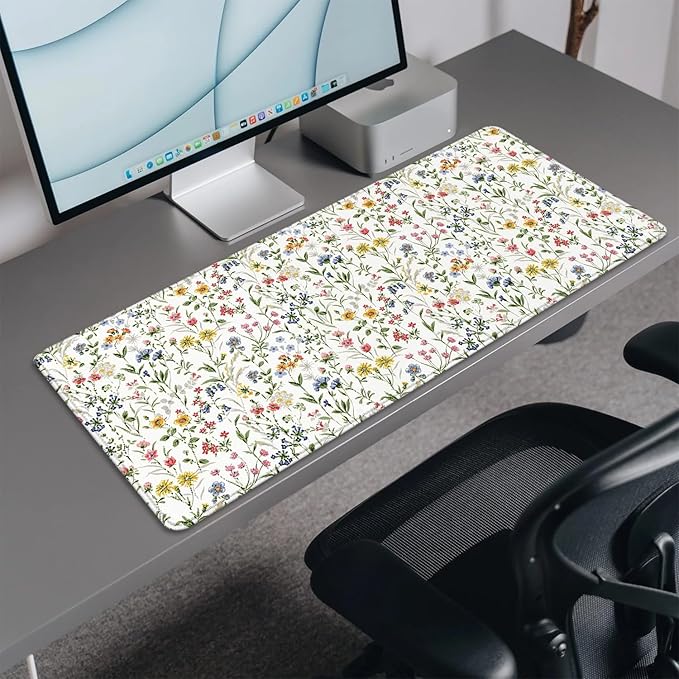 Wildflower Flowers and Plant Desk Pad Mouse Pad,Large Extended Gaming Mouse Mat with Stitched Edges,Non-Slip Waterproof Rubber Base Mousepad for Office Work Home(27.5X11.8 in)