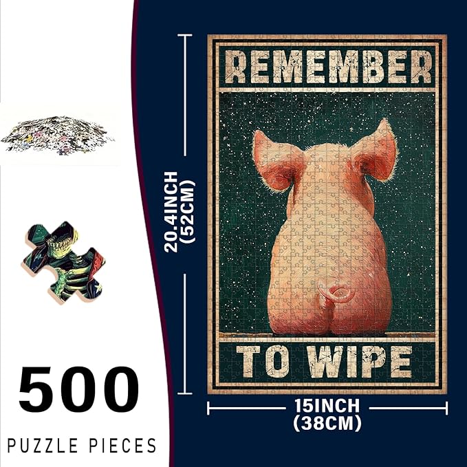 500 Piece Wooden Jigsaw Puzzle Remember to Wipe Adults & Kids Educational Family Game Stress Relief Brain Teaser to Improve Memory & Cognitive Skills 20.4x15 Inch