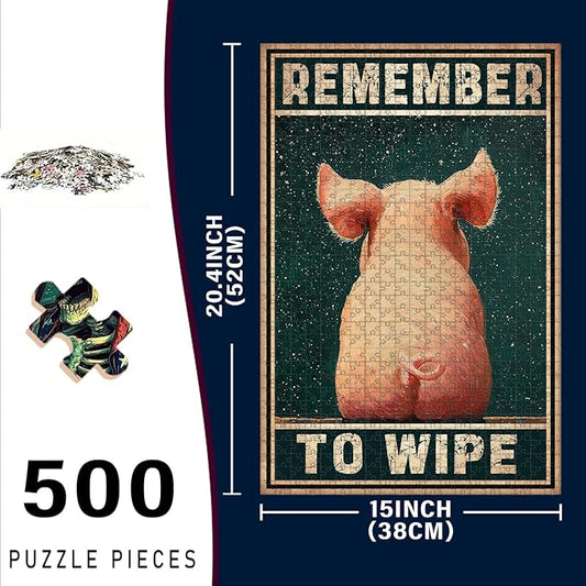 500 Piece Wooden Jigsaw Puzzle Remember to Wipe Adults & Kids Educational Family Game Stress Relief Brain Teaser to Improve Memory & Cognitive Skills 20.4x15 Inch